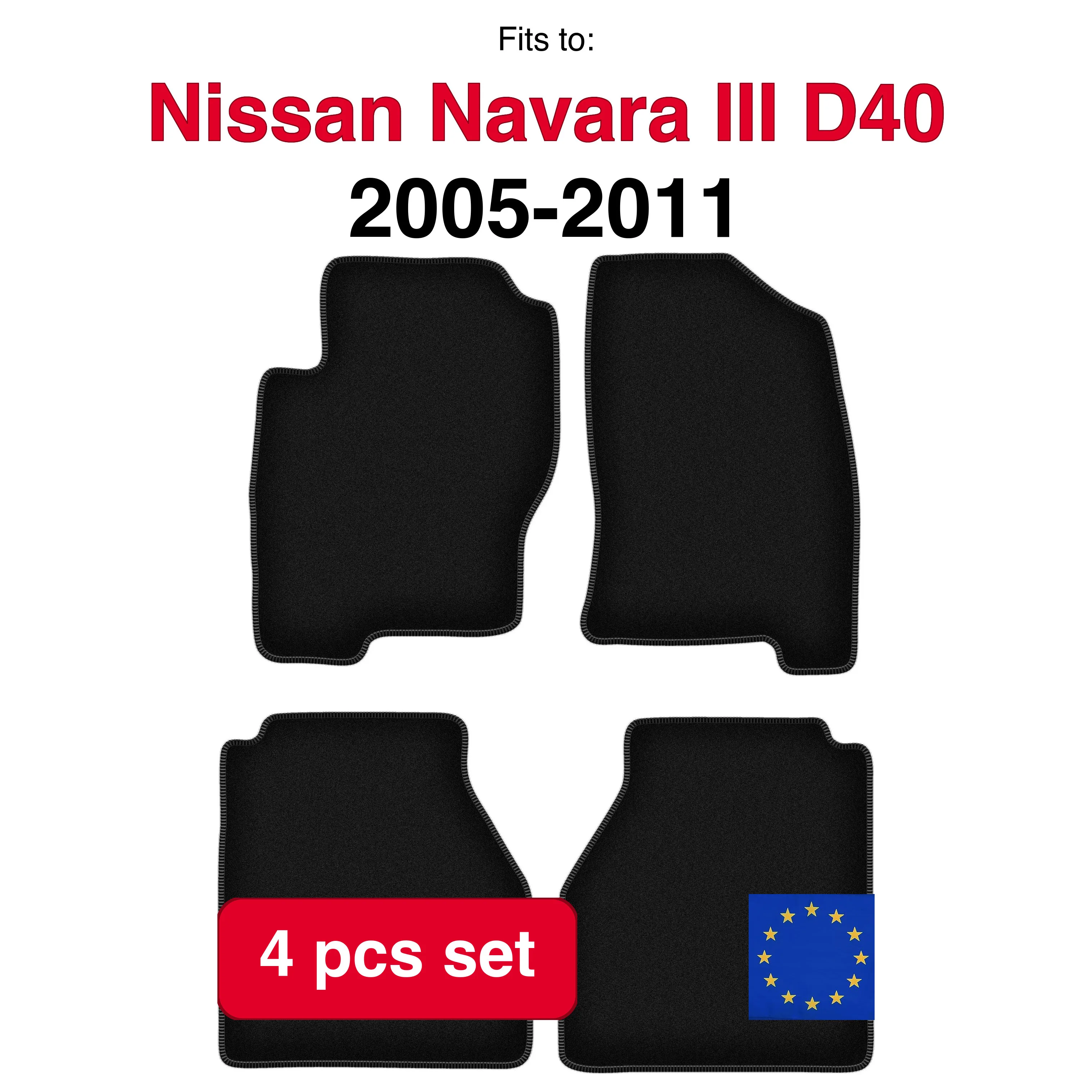Image of Veloursteppich-Set für Nissan Navara III D40 Pickup (2005-2011) – Schwarz (4 Stück) passgenaues Auto-Fußmatten-Set