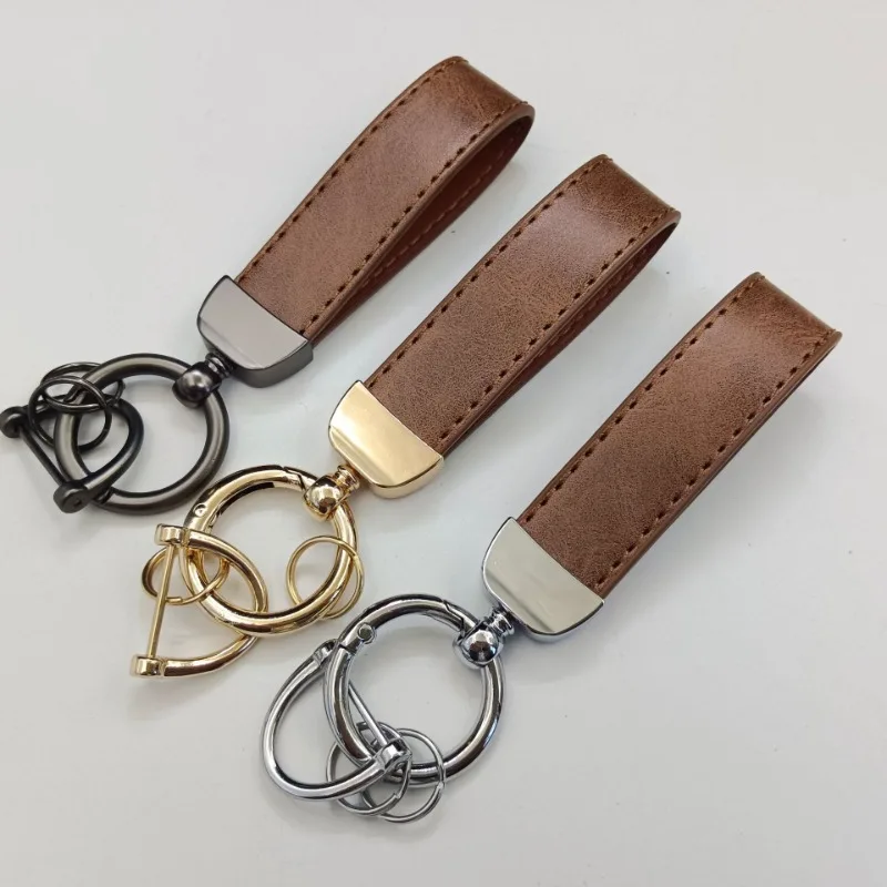 Laser Custom LOGO Discolored Leather Keychain for Men and Women Engrave Car Key Chain Holder Personalize Company Name Keyring