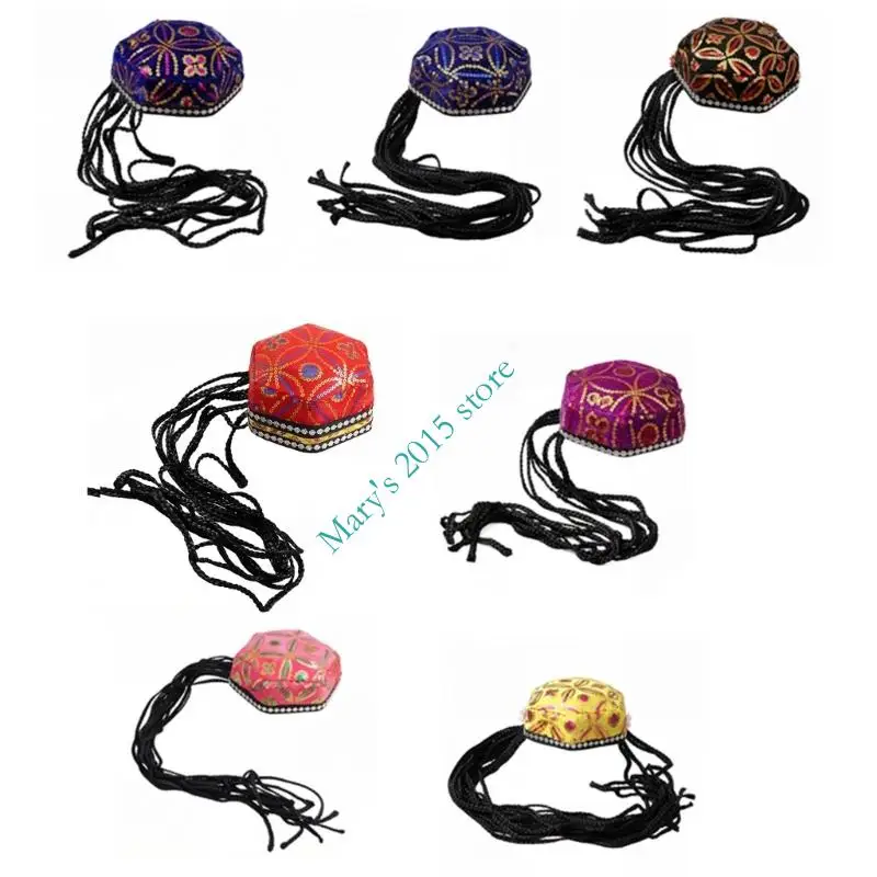 Ethnic Uyghur Hat With Sequined Flower Decors Braid Hat For Women Men Stage Performances Cultural Event Gathering Wear