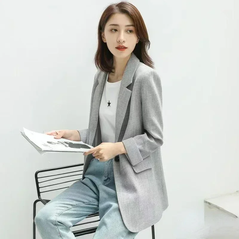 Autumn Elegant Women Work Blazer Fashion Solid Tops Suits Dating Holiday Loose Long Sleeve Outwears Coats Oversized Women Blazer