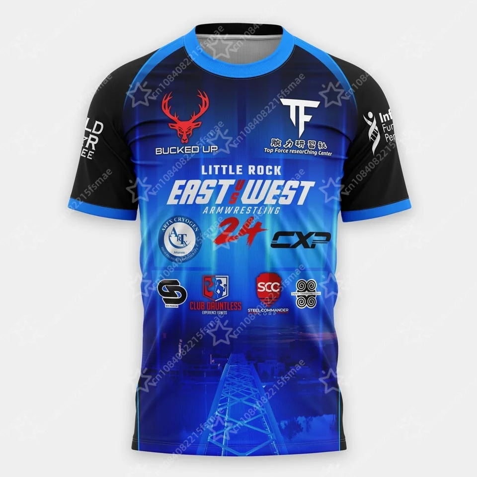 T-shirt de sport à manches courtes East vs West Armwrestling 24-17, imprimé 3D, séchage rapide, pour la gym et le fitness, vêtement de sport décontracté
