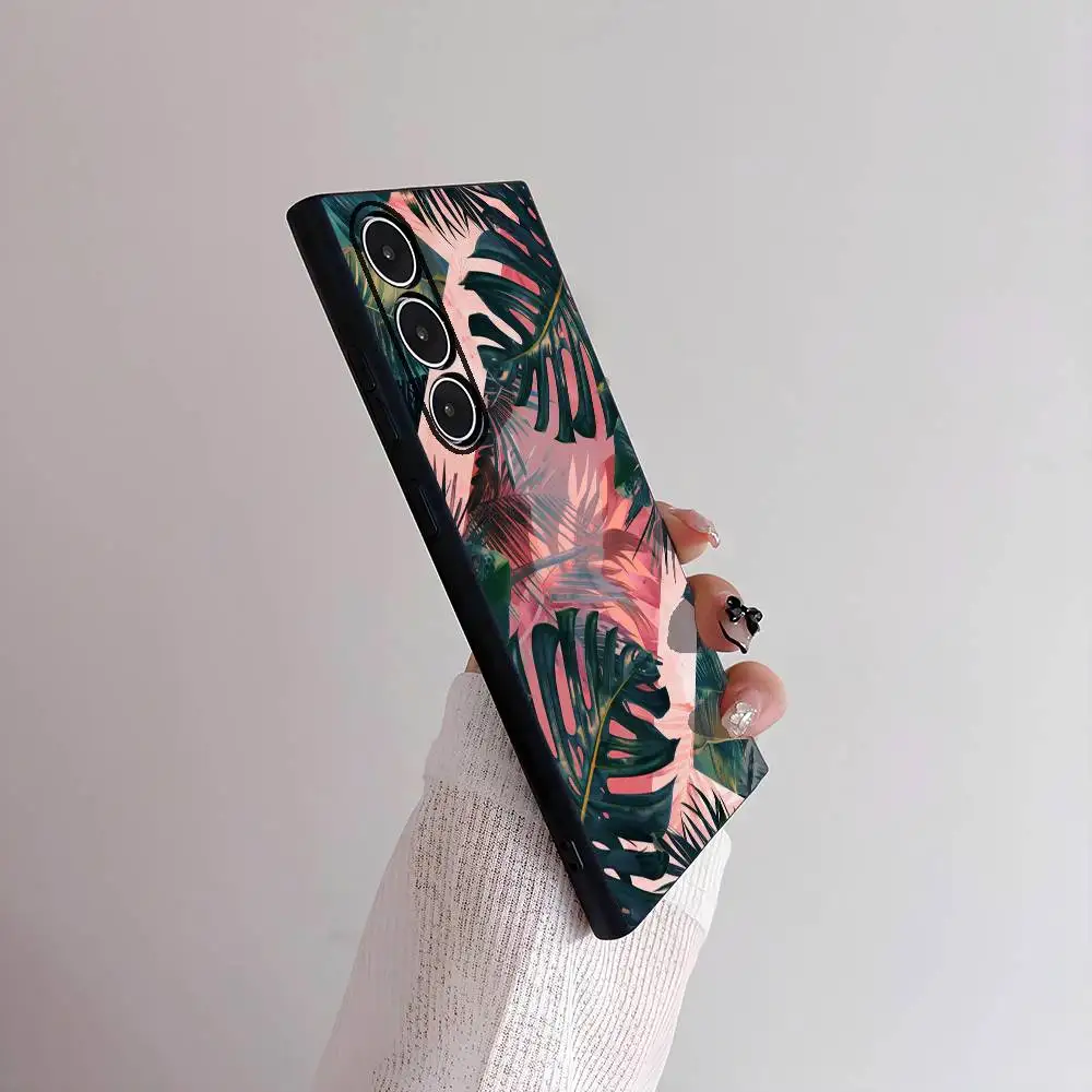 ヤシの葉柄スマホケース Sシリーズ S21 S22 S23 S24 S25 FE Plus Ultra対応 TPU素材 肌に優しいソフトケース