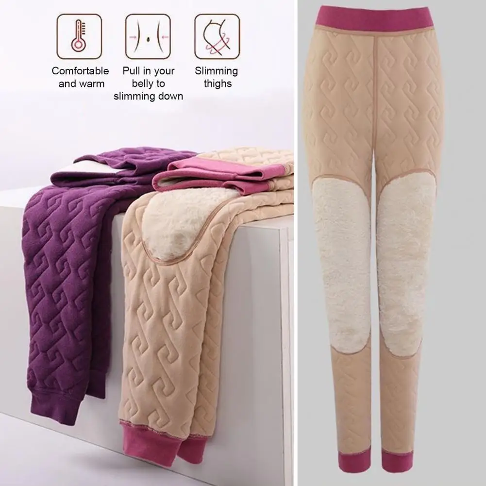 Legging Bulu Tebal Legging Termal Musim Dingin Nyaman dengan Lapisan Beludru Pinggang Tinggi untuk Wanita Celana Bulu Slim Fit Hangat
