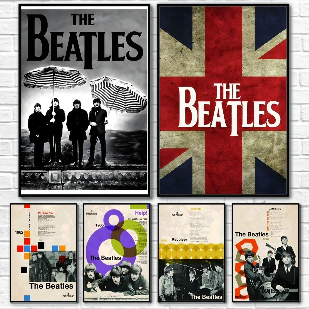 B-비틀즈 밴드 락 롤 레트로 앨범 커버 포스터 스티커 벽 아트 인쇄 방수 홈 거실 침대 룸 바 미적 12월