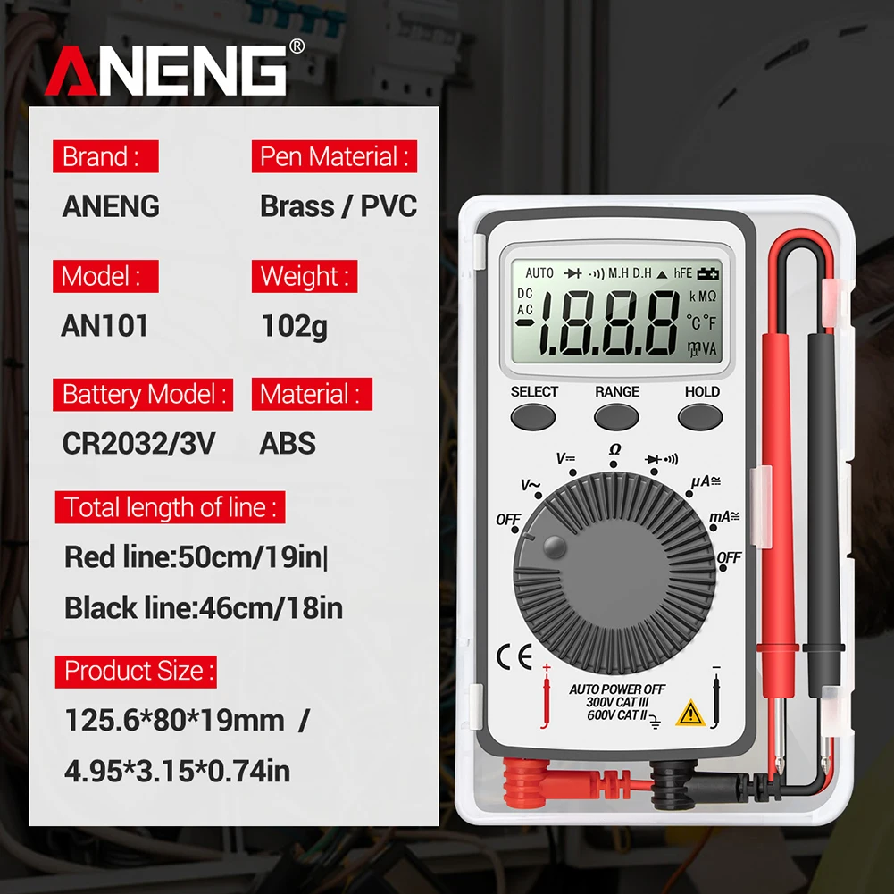 ANENG AN101 1999 T-RMS cyfrowy multimetr Mini AC/DC NCV pojemnościowy woltomierz LCD amperomierz Multimetro cyfrowy profesjonalny Test Multimetro