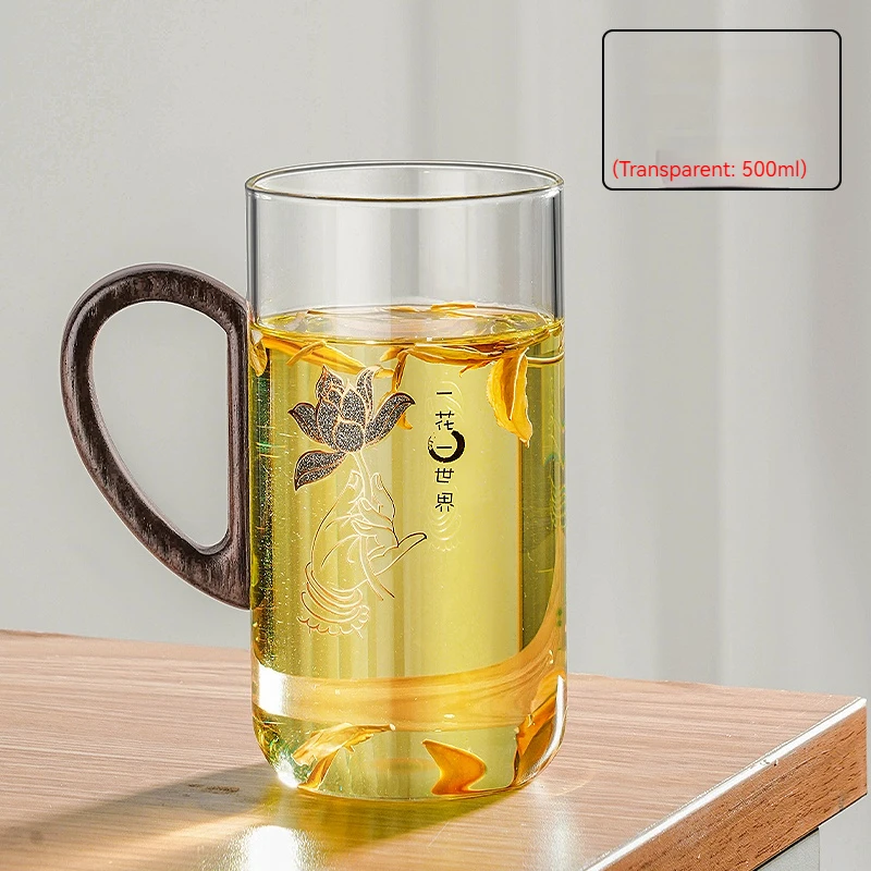 GIANXI 500ml Portable Transparent Glass Cup Household Coffee Mug With Wooden Handle Kitchen Drinkware Teacup Christmas Gift