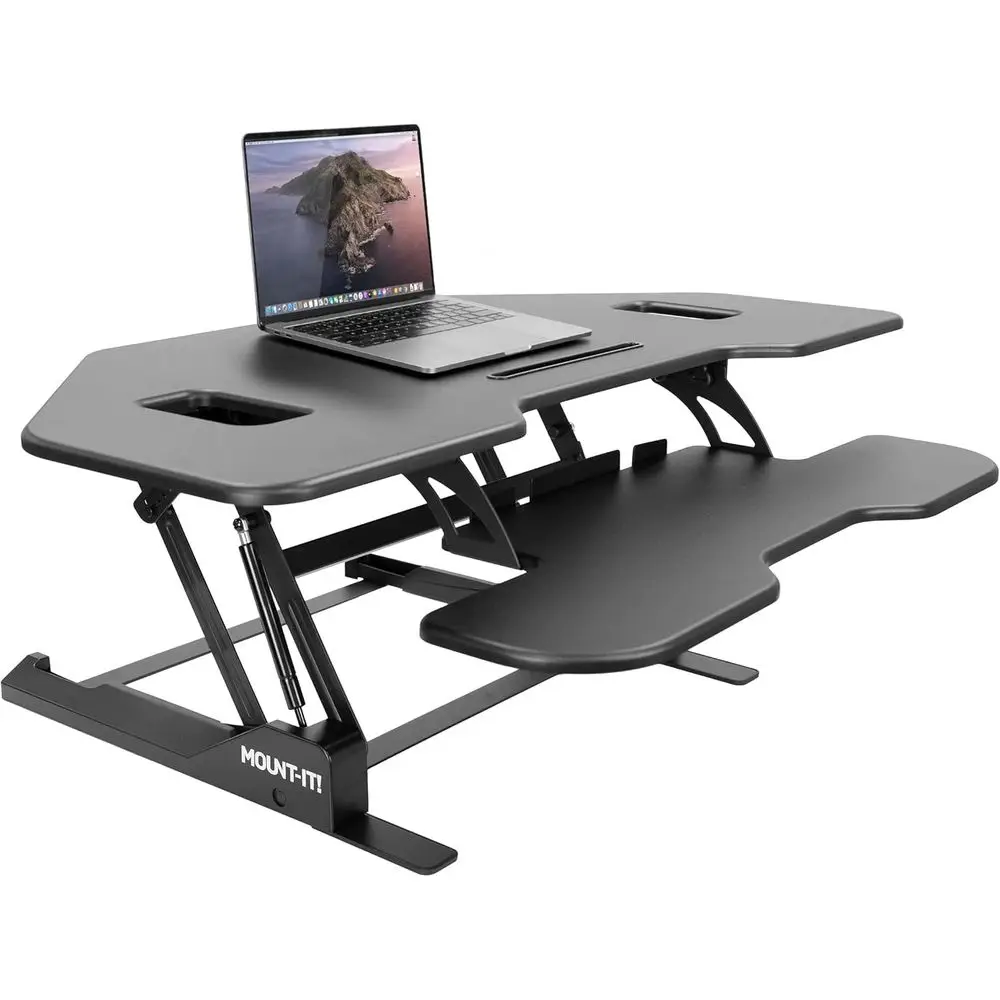 Ergonomic Adjustable Standing Desk Converter, 43 Wide, Gas Spring Handle, Black