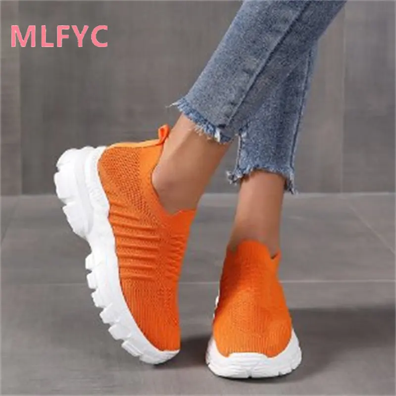 Große gestrickte mesh atmungs einzelnen schuh weibliche neue low-top dicke sohle turnschuhe frauen schuhe