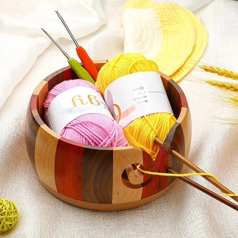 

1pcs Round Wooden Yarn Storage Bowl Crochet Holder Knitting Wool Organizer Storage Sewing Needles Weave Tools Accessories