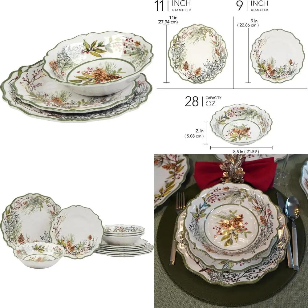 

4-Person Dinnerware Set, 12-Piece Winter Forest Collection