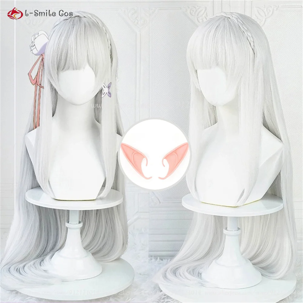 

Anime Emilia Cosplay Wig 100cm Silver White Wigs For Women Cos Costumes Heat Resistant Synthetic Hair Halloween Party Role Play