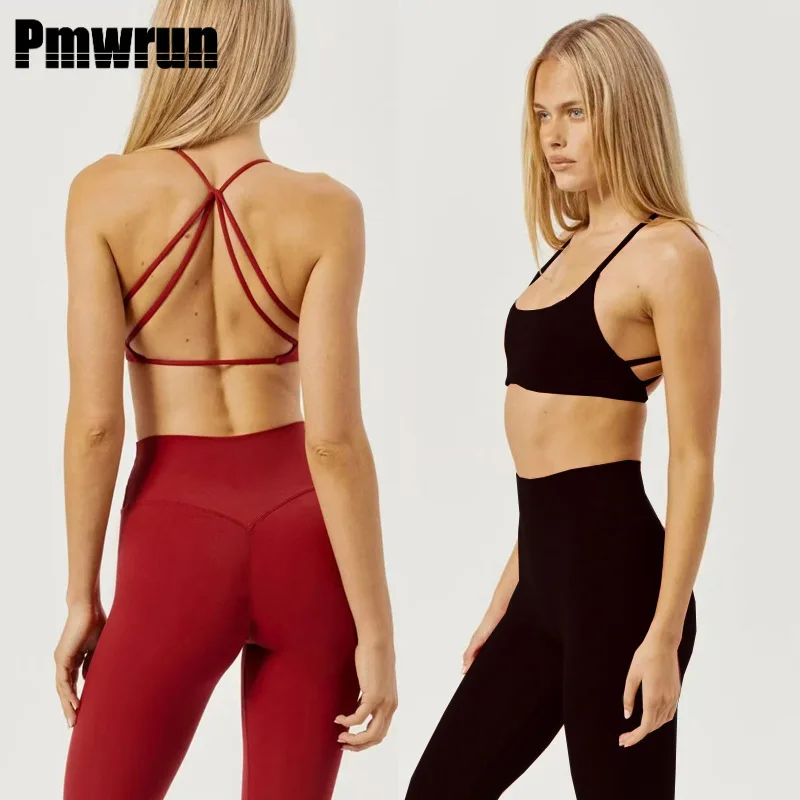 

PMWRUN Женские комплекты для йоги из трех предметов, спортивный бюстгальтер с бретелями на спине, шорты и леггинсы, эластичный спортивный костюм облегающего кроя