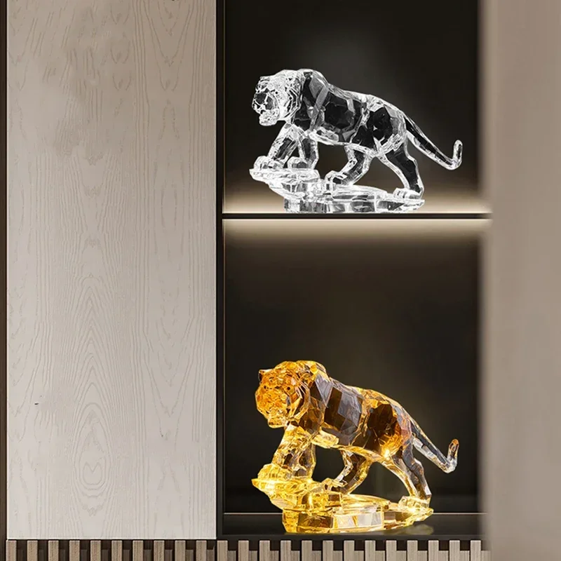 l Room Decor Acrylic Crystal Tiger Statue Ornaments Study Office Desktop Decorations Luxury Handicrafts
