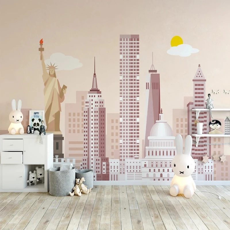 3D Wallpaper Nordic Architecture Mural Hand Painted City Landscape Wall Paper Living Room TV Sofa Bedroom Home Decor Pink Fresco