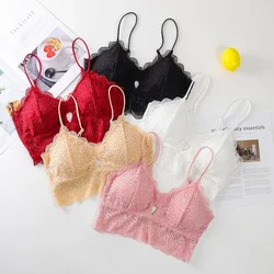 Floral Lace Bra Top U Back Bralette Seamless Underwear Tube Bra Sexy Lingerie Female Removable Pads No Wire Brassiere