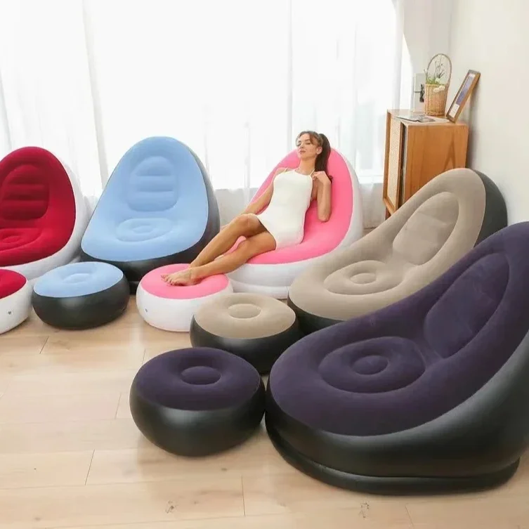 

New Thick Inflatable Sofa Lazy Sofa With Footstool Foldable portable creative lounge chair optional color spot home furnishing