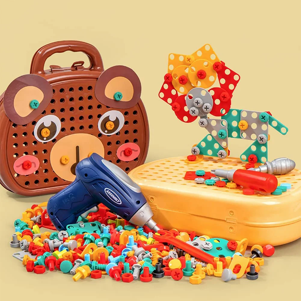 203 pezzi creativo mosaico puzzle giocattolo Montessori gioca cassetta degli attrezzi con trapano elettrico vite strumento punte alla moda vite STEM giocattolo per regalo