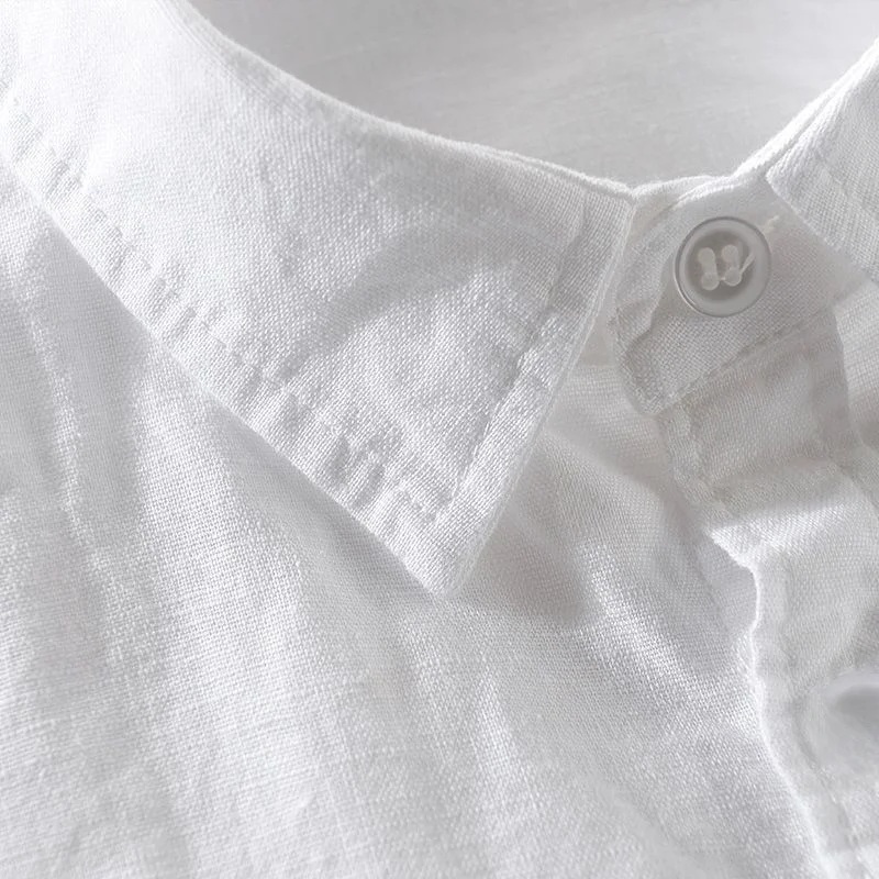 Spring Summer Thin Short Sleeve Linen Shirt Men Casual Loose Cotton Linen Long Sleeve Shirt Jacket White Top Quality Material