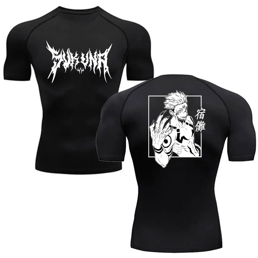 Anime Jujutsu Kaisen koszulka kompresyjna mężczyźni Fitness siłownia sportowa T-Shirt do biegania Rashgard topy szybko schnący krótki rękaw dla