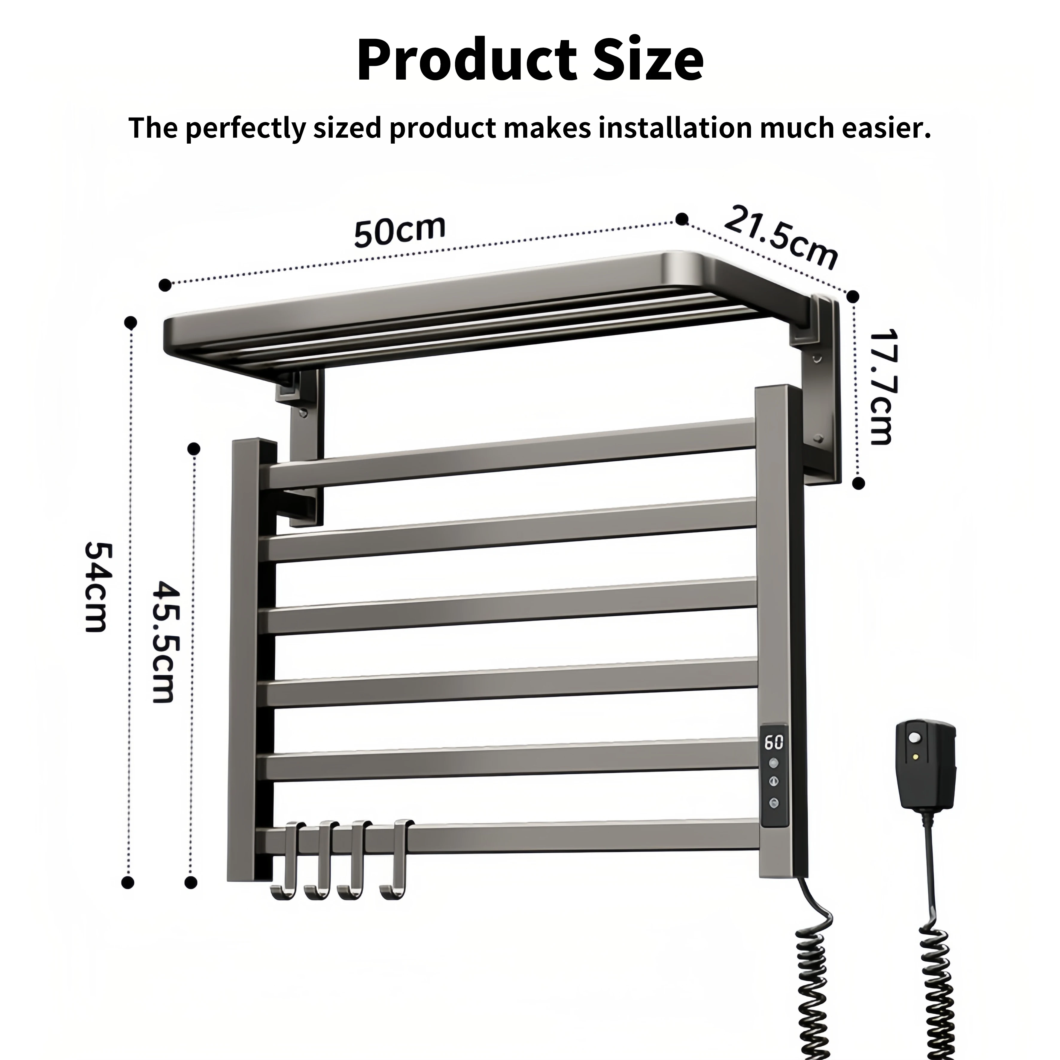Dark Gray Modern Design Double Stainless Steel Smart Storage Bathroom Electric Heated Towel Rack Dryer Warmer Towel Bars