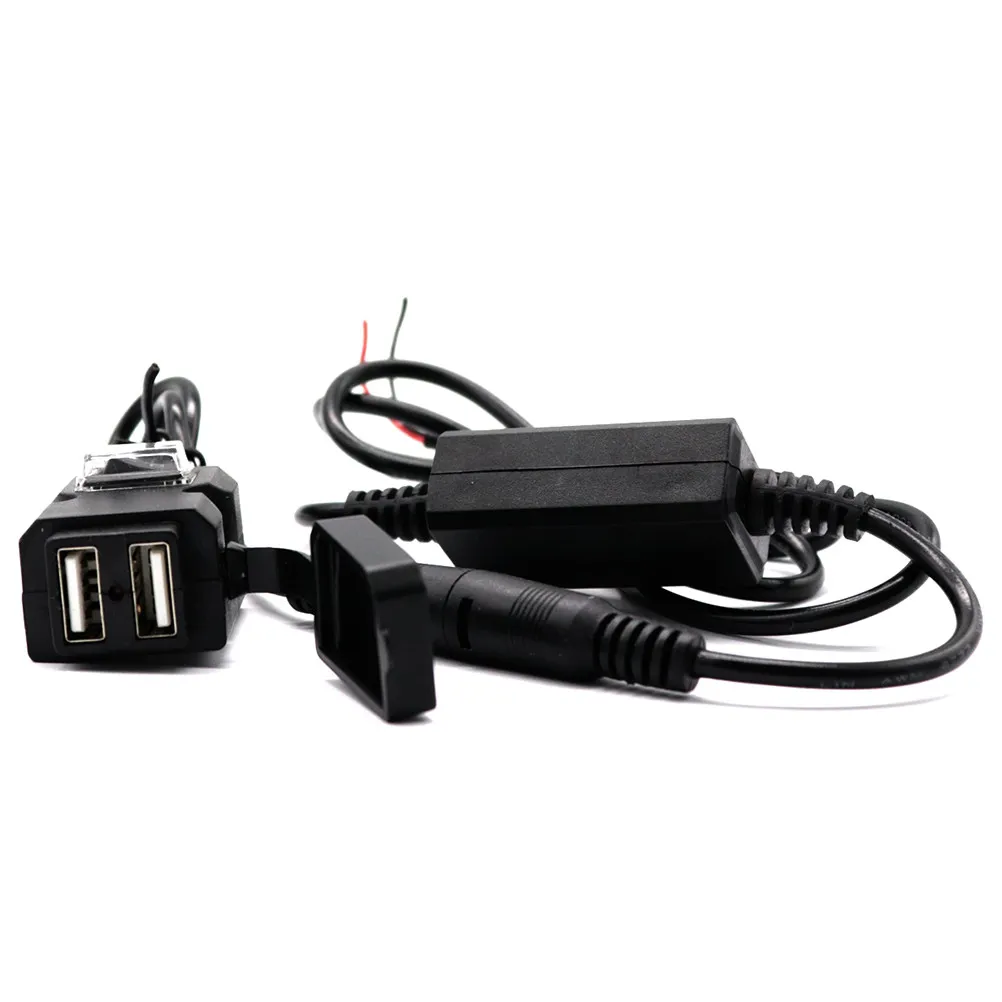 Motorcycle USB Adapter Waterproof Dual USB Charger Power Socket for Tablet GPS Camera Digital Cameras Smartphone (Black)