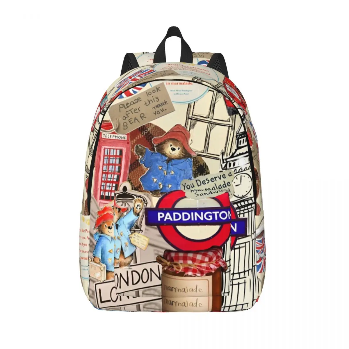 

Paddington Bear Backpack for Men Women Cool High School Business Daypack Cartoon College Canvas Bags Gift