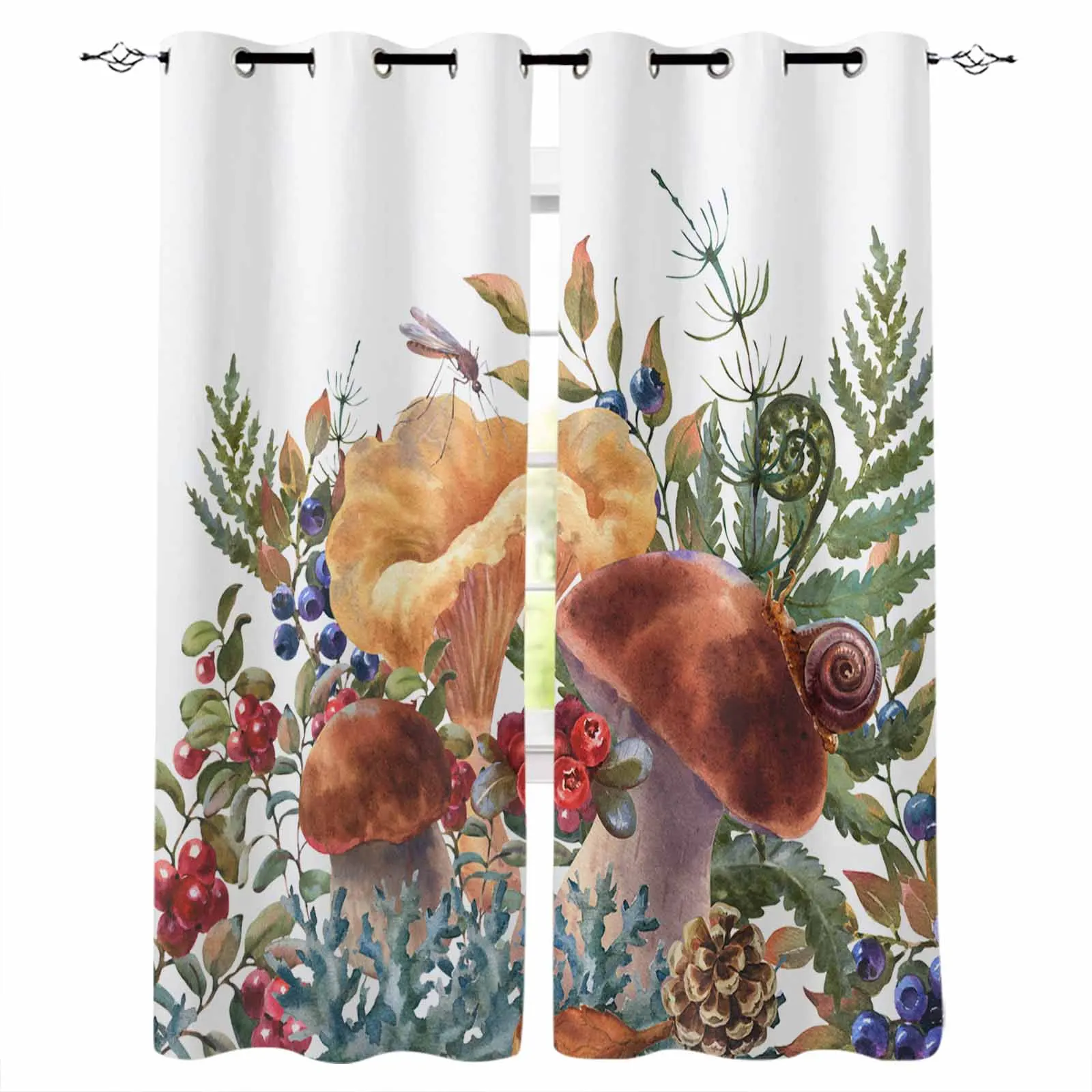 Retro Mushroom Fern Plant Fruit Pine Cone Autumn Blackout Curtains For Living Room Bedroom Window Treatment Drapes Home Decor