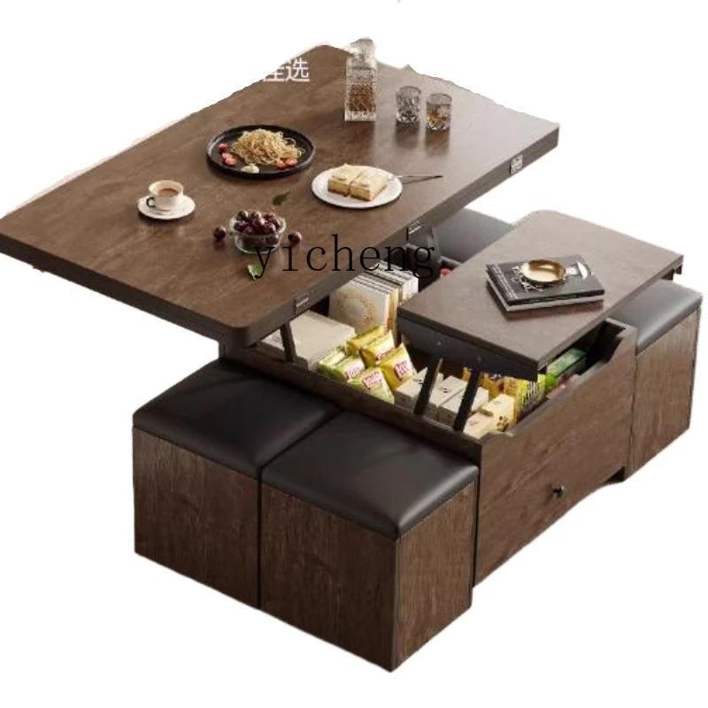 

TQH Multi-functional Rock Slab Coffee Table Combination Second Change Dining Table Dual-purpose Lifting Folding Movable