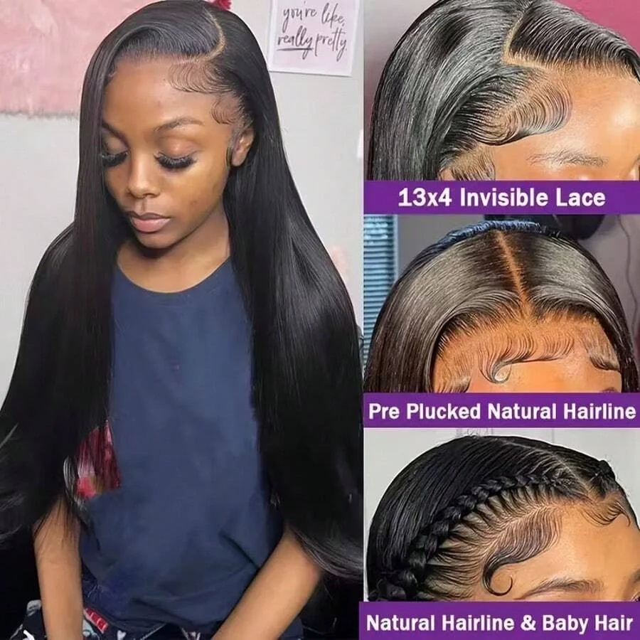 13x4 13x6 Hd Bone Straight Transparent Lace Front Wig Human Hair 40 Inch Pre Plucked Lace Frontal Wigs 250 Density