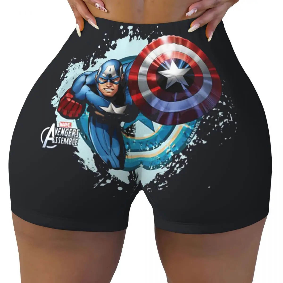 Custom Captain America Flying Workout Biker Running Shorts for Women Gym Yoga Shorts