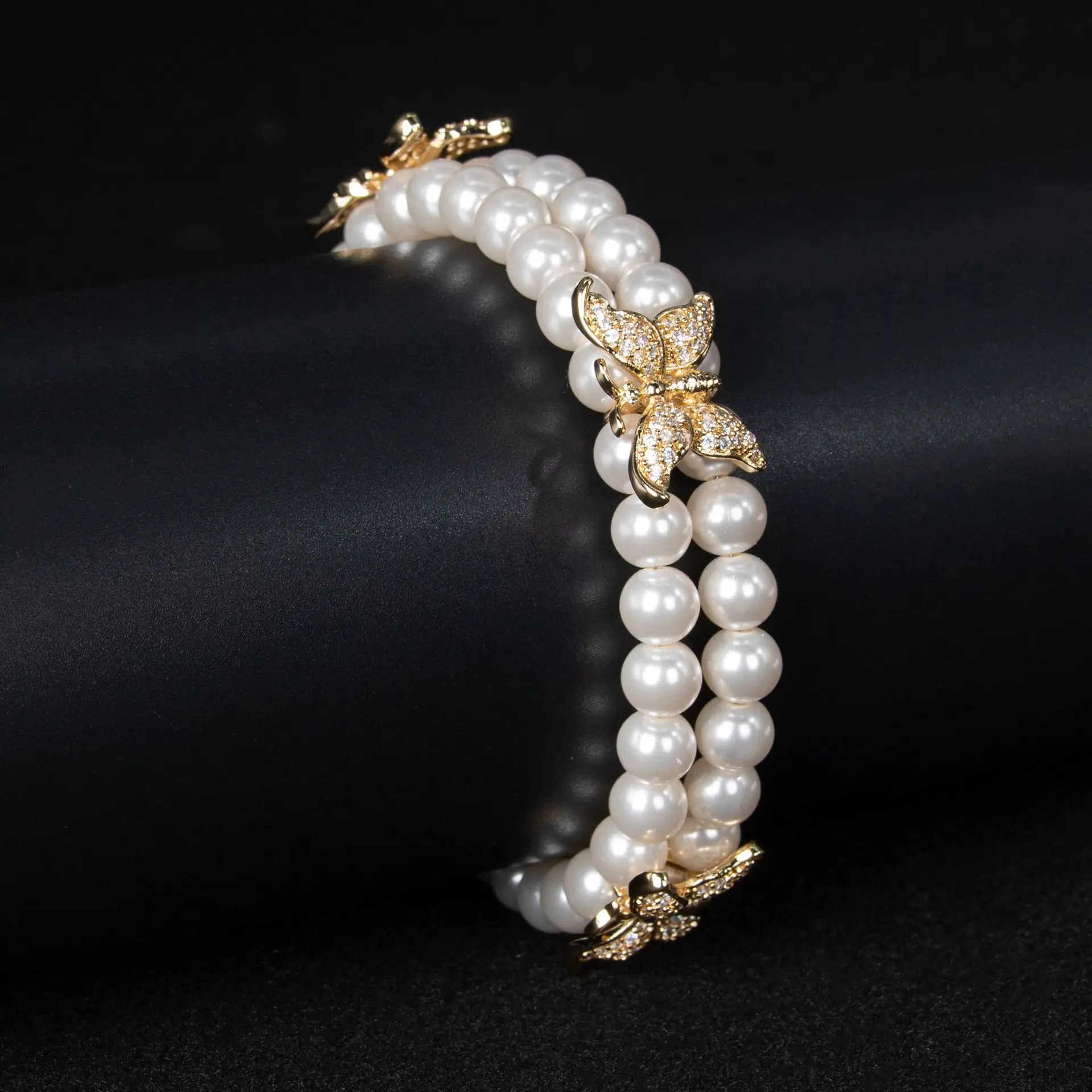 HIBRIDE Light luxury sense of jewellery temperament butterfly-shaped pearl bracelet women's set daily gift wedding party B11