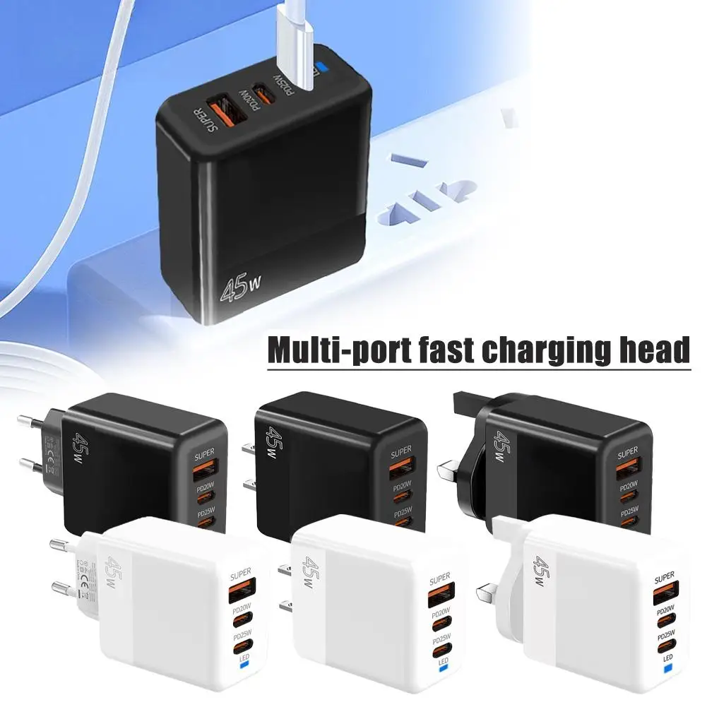 EU/US/UK Charging Head Usb Three Plug Fast Charging Full Protocol Type C Suitable For Huawei Apple PD20W Multi-port Charger Z5E8