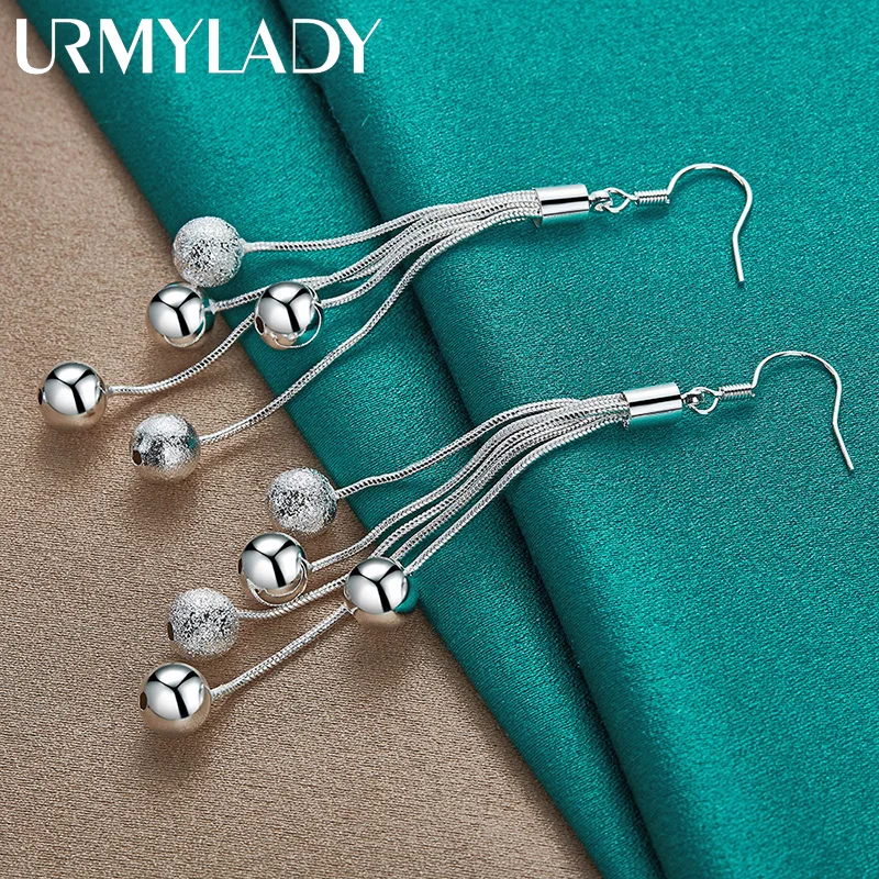 

URMYLADY стерлингового серебра 925 пробы, гладкие матовые бусины, серьги-цепочки с несколькими змеями, серьги-капли для женщин, свадебные модные обручальные украшения