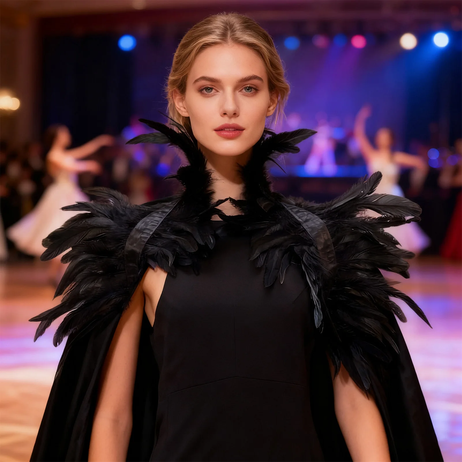 

Feather Cape Shawl with Detachable Collar Black Metallic Green Lightweight Elegant Design for Wedding Dance Performance Party