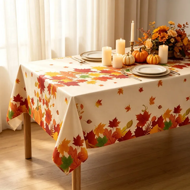 Turkey Pumpkin Maple Leaf PE Tablecloth 3Pcs Waterproof Disposable For Thanksgiving Fall Party Dinner