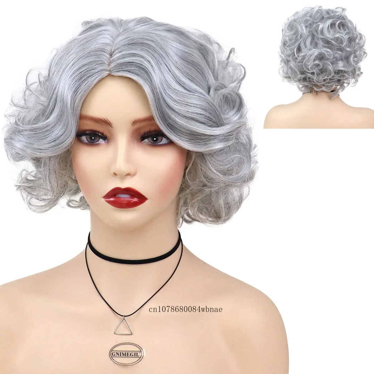 Grey Curly Wig for Women Grandma Cosplay Costume Party Use Old Lady Wigs Short Hair with Side Partng Bangs Heat Resistant Daily