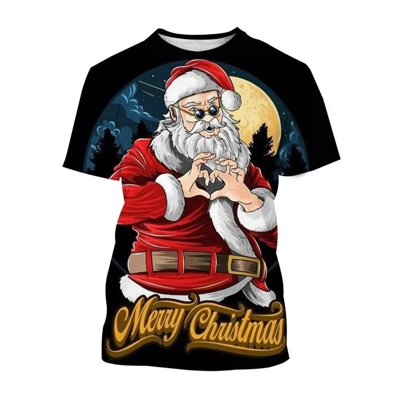 Funny Santa Claus 3D Print Men\'s T Shirt Fashion New Year X\'mas Clothing Casual O-neck Loose T-shirts Children Short Sleeve Tops