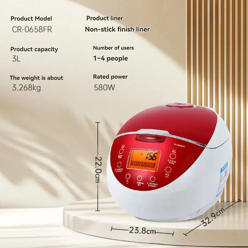 CR-0658FR Rice Cooker User Friendly One Key Operation Compact Size For Dorm Tenant Daily Fast Convenient Meal Making Cooking