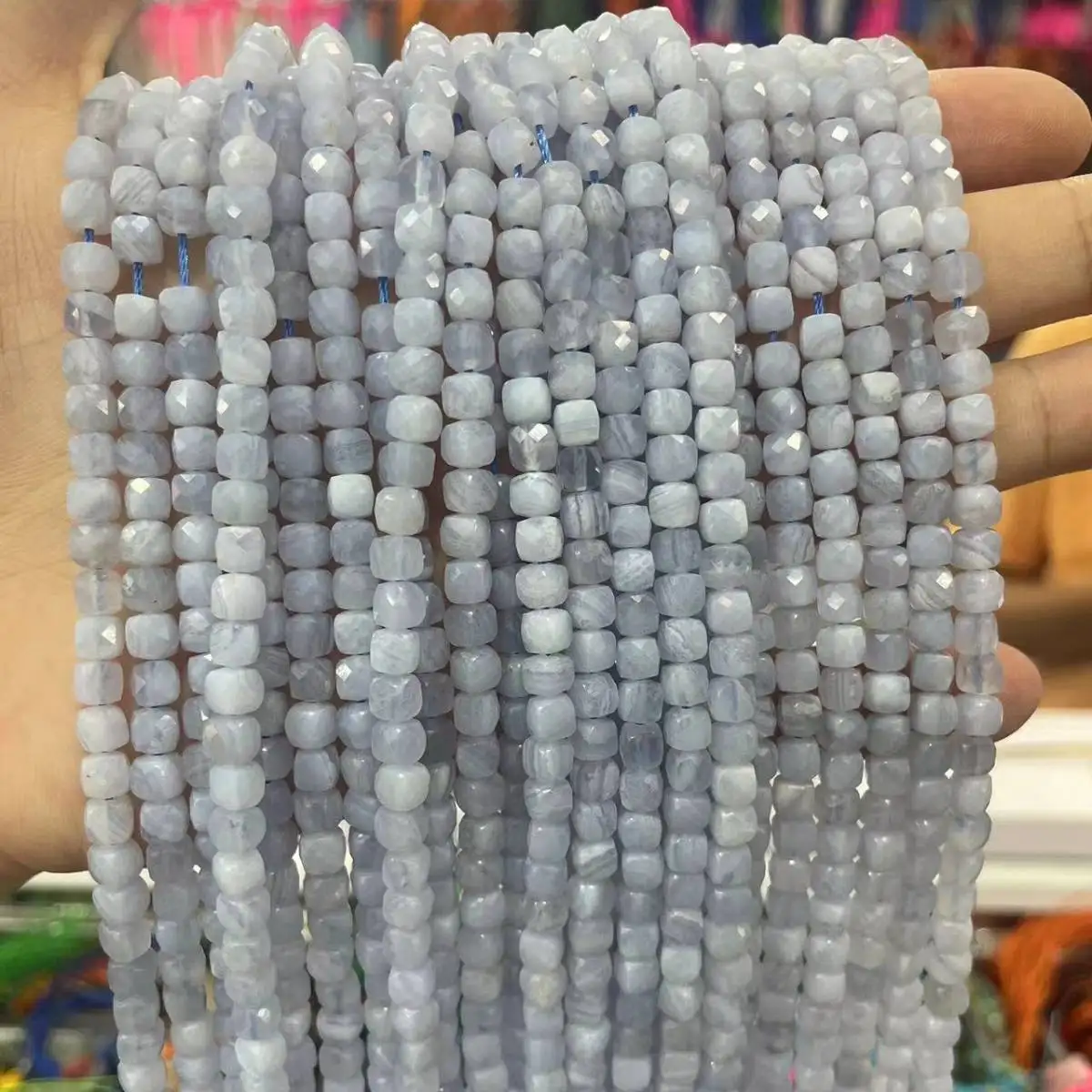 Natural Stone Beads Faceted Blue Lace Agate Cube Gemstone Spacer Beads 4-5mm Bracelet Necklace Jewelry Making