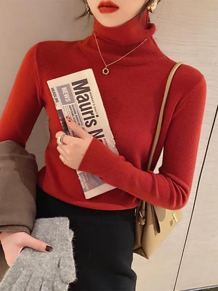 2024 autumn winter Basic Slim soft solid color turtleneck Sweater Pullover Women Casual Long Sleeve chic bottom knitted Jumper