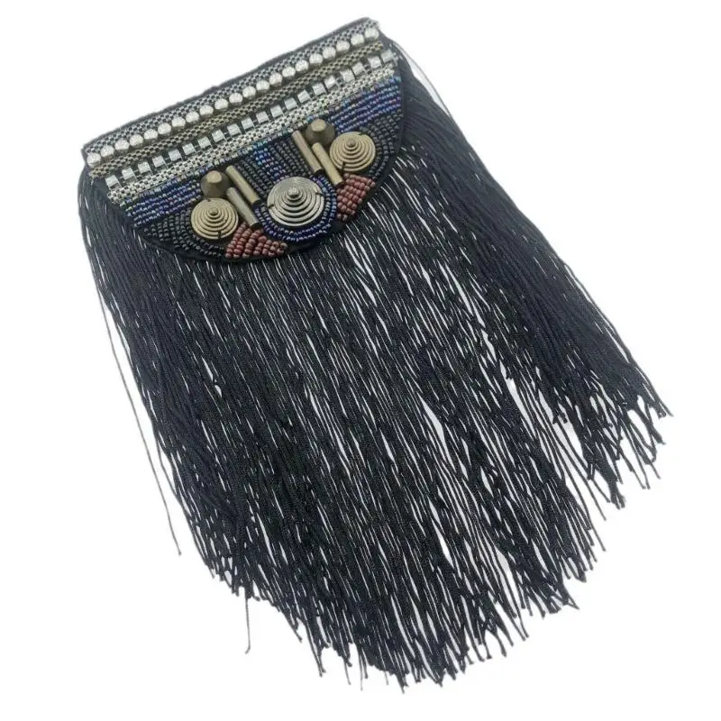 

652F Detachable Tassels Chain Metal Epaulettes Beads Punk Fringed Shoulder Epaulet for Costume Designers