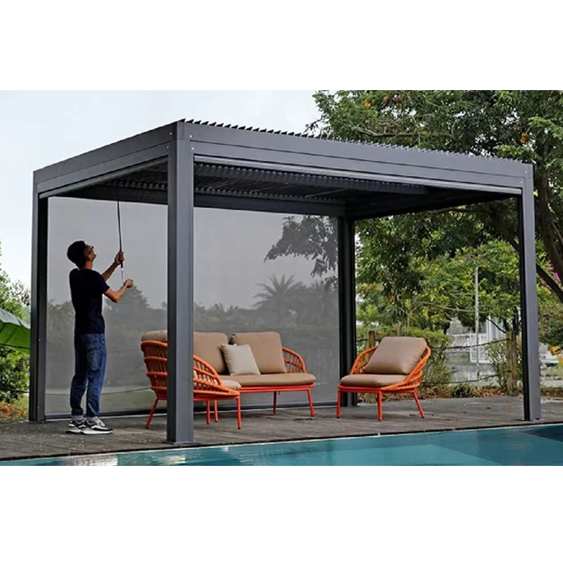 Aluminum  Pergola 10x10ft 1 Square Meter Price Waterproof  Louver Roof Can Be Flipped Manually for Outdoor Patio