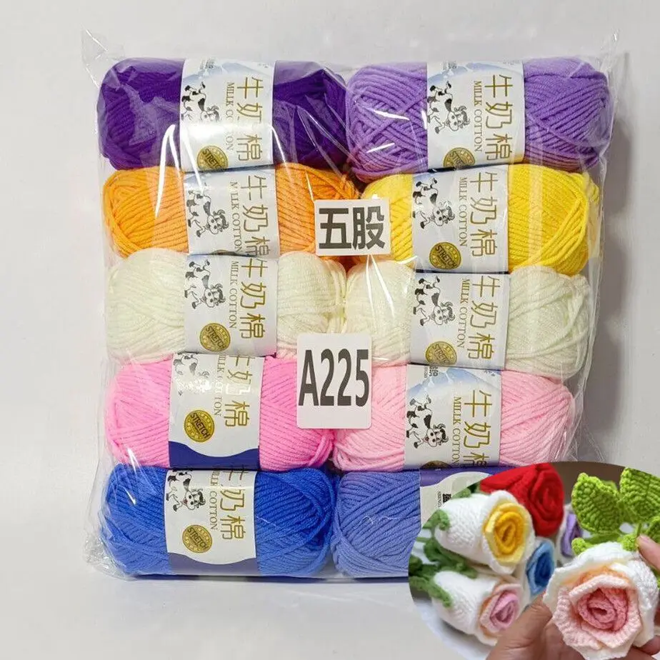 

Набор из 10 мотков (всего 500 г) разноцветной молочной хлопковой пряжи, 5-слойная мягкая пряжа для вязания крючком, набор для рукоделия, вязания цветов, шерстяные нитки для вязания.