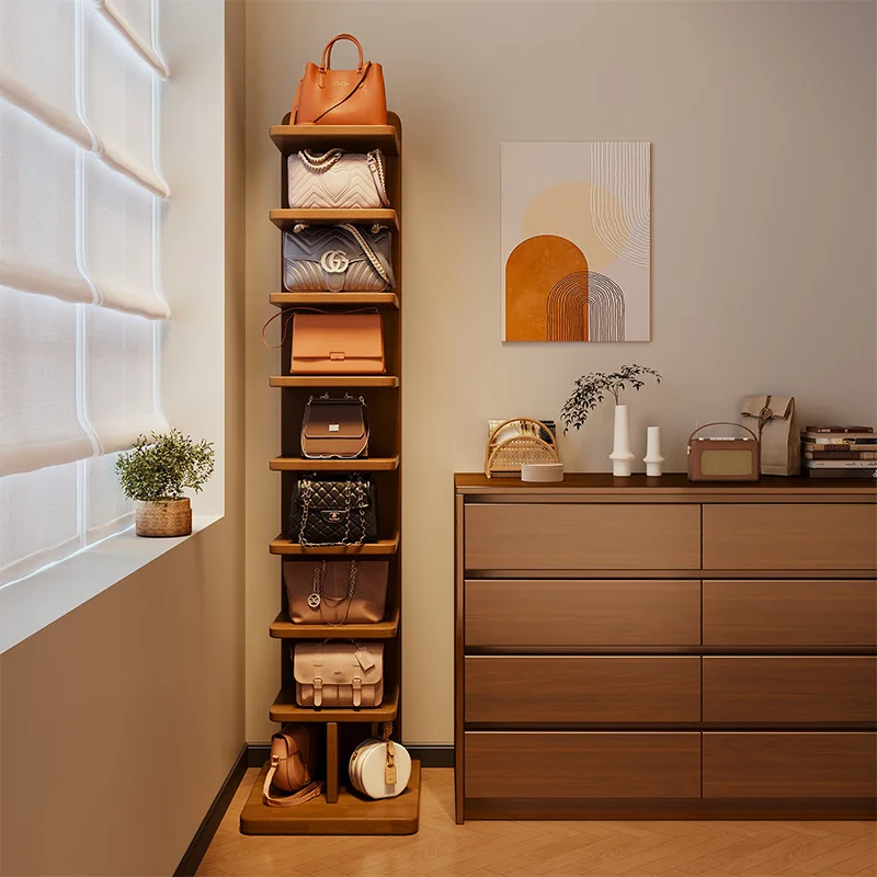 

All solid wood bag rack household vertical storage artifact bag display cabinet living room multi-layer invisible bookshelf