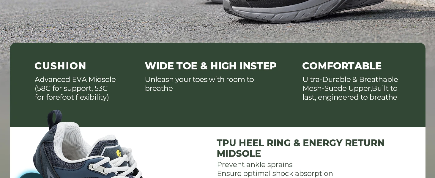 Fitville Herren-Wanderschuhe, extra breite Zehenpolsterung, lässige Sneaker für Herren, bequeme Sportschuhe für Herren, Fußgewölbestütze, Herbst – Detail 4