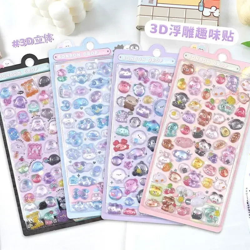 1PC 3D Diamond Sticker Relief Flash Film Children Puzzle Decorative Sticker Cute Mobile Phone Case Kawaii Stickers