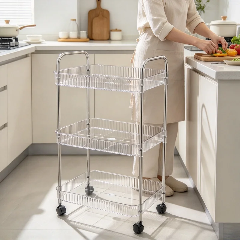 3/4-Tier Wheeled Rolling Storage Cart, Multi-Layer Mobile Trolley for Cosmetics, Snacks & Household Sundries