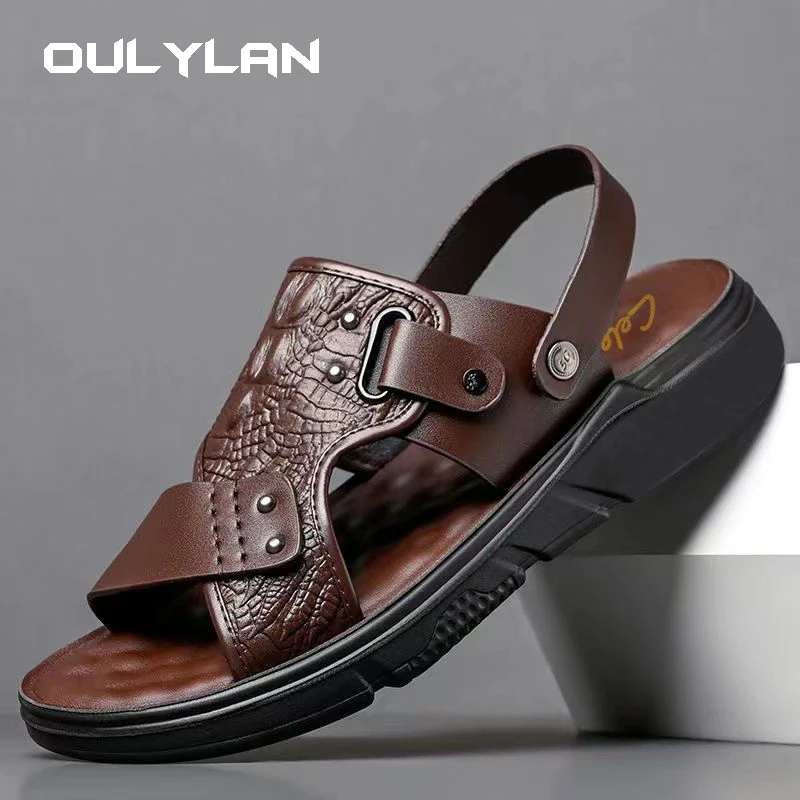 2024 New Big Size Leather Summer Classic Shoes Slippers Soft Sandals Men Roman Comfortable Outdoor Walking Footwear Men's Shoe