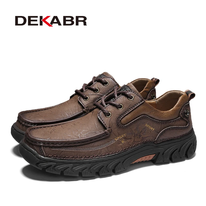 DEKABR Handmade Men Oxford Shoes Retro Leisure Genuine Leather Casual Flat Shoes Brand Non-slip Dress Shoes Vintage Tooling