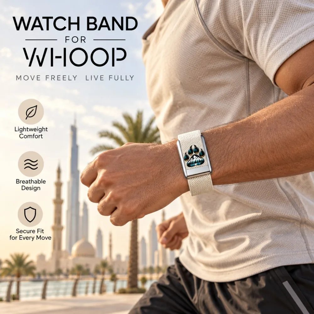 For WHOOP 5.0 MG Bear Paw Pattern Nylon Woven Elastic Sport Band Metal Frame Replacement Wrist Strap